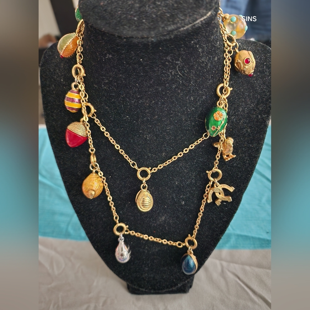 Joan Rivers Faberge Egg Charm Necklace & Earrings